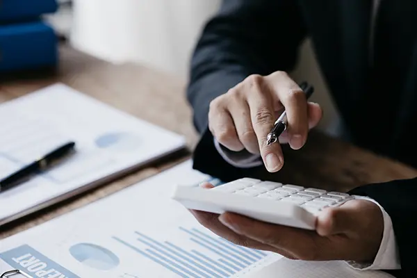 Financier reviewing company financial documents