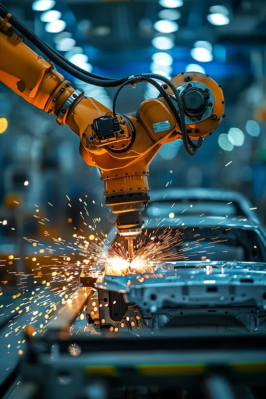 Robot arm welding car frame